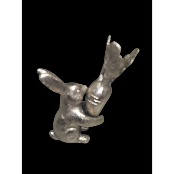 Silver toned Rabbit Hugging Carrot Figurine 6" Easter Bunny - Picture 12 of 13